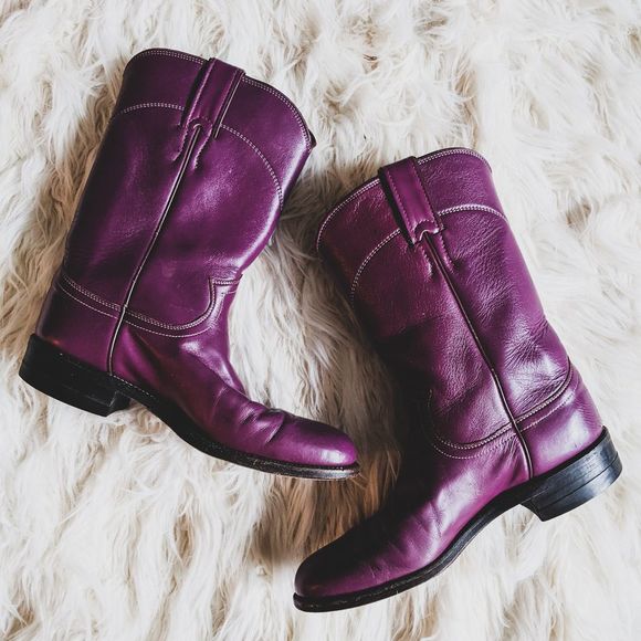Justin Boots Shoes - Vintage Justin Short Cowboy Boots-Purple-Size 6